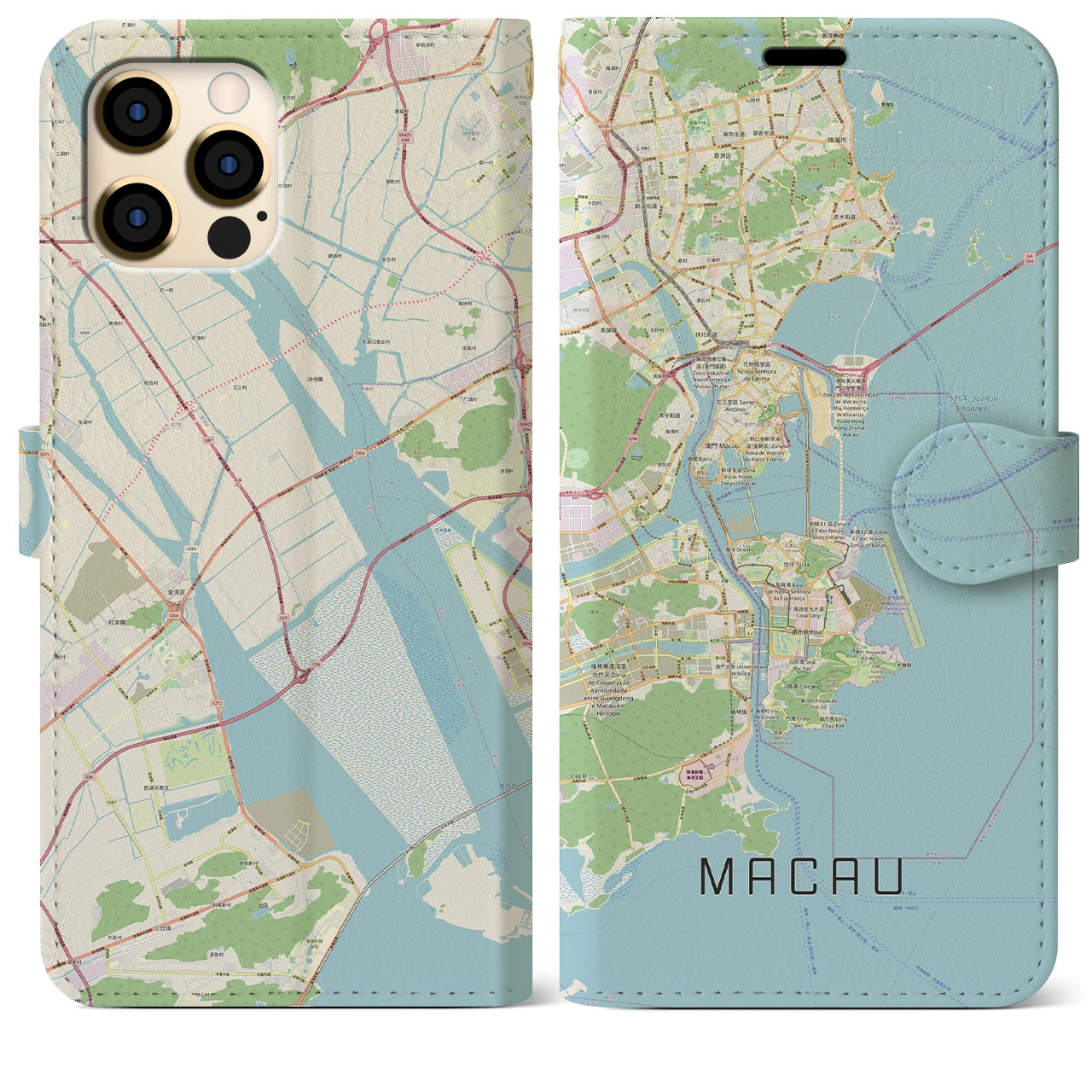 【マカオ】地図柄iPhoneケース（手帳両面タイプ・ナチュラル）iPhone 12 Pro Max 用