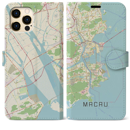 【マカオ（中華人民共和国）】地図柄iPhoneケース（手帳タイプ）ナチュラル・iPhone 12 Pro Max 用