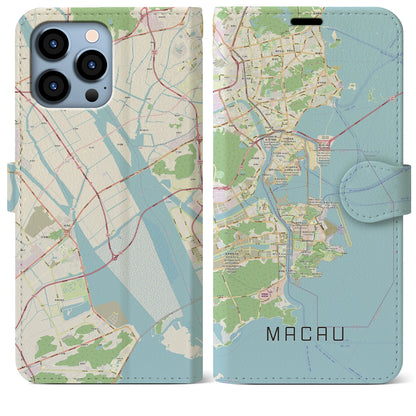 【マカオ（中華人民共和国）】地図柄iPhoneケース（手帳タイプ）ナチュラル・iPhone 13 Pro Max 用