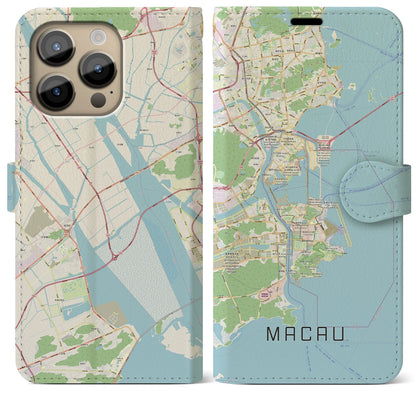 【マカオ（中華人民共和国）】地図柄iPhoneケース（手帳タイプ）ナチュラル・iPhone 14 Pro Max 用