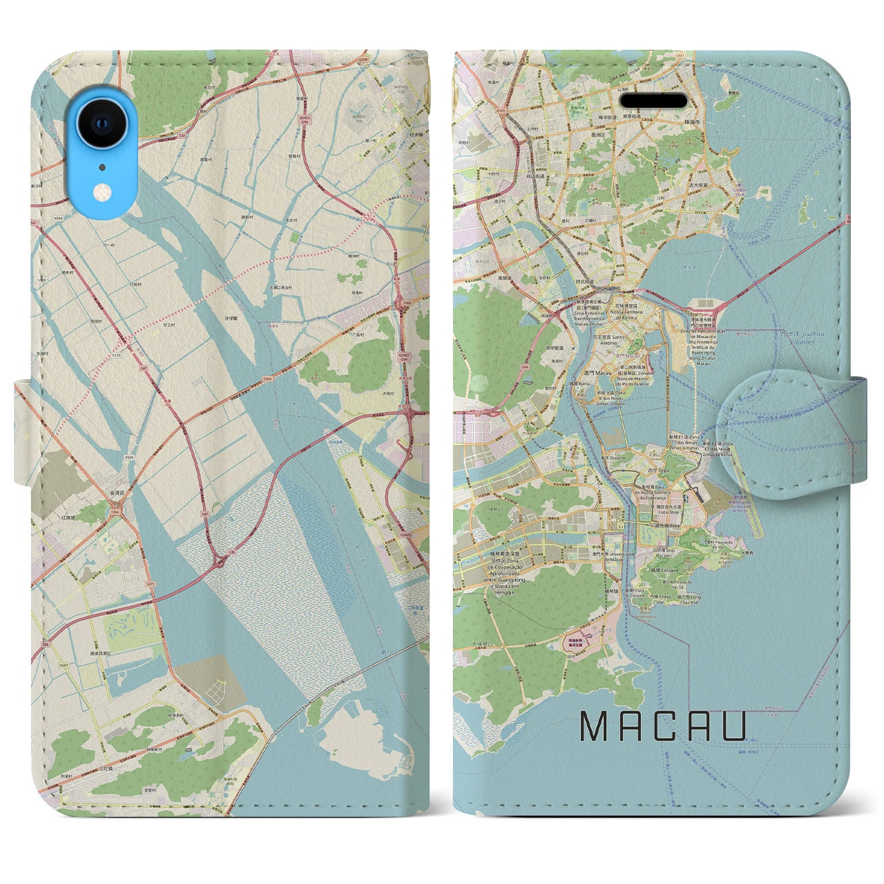 【マカオ】地図柄iPhoneケース（手帳両面タイプ・ナチュラル）iPhone XR 用