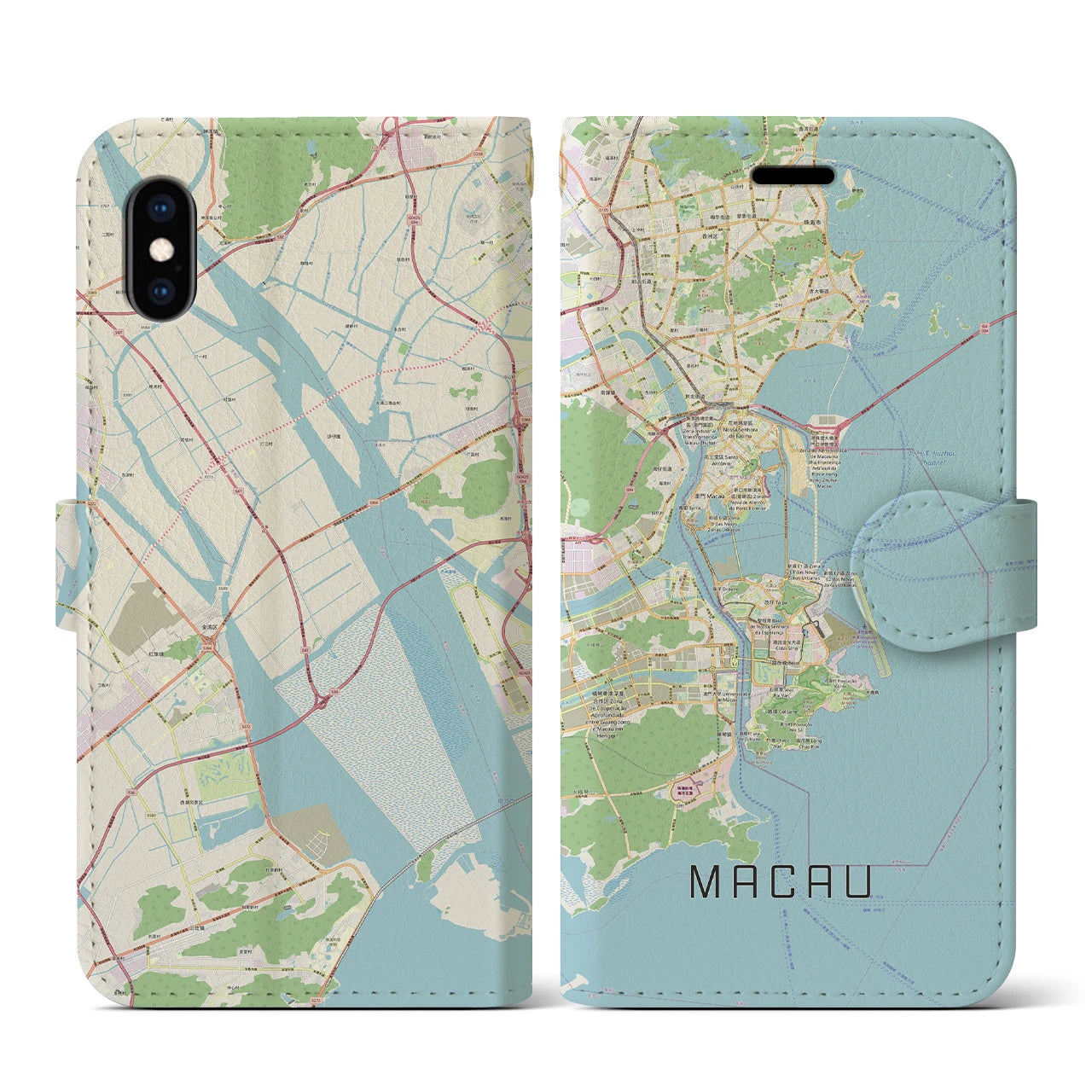 【マカオ】地図柄iPhoneケース（手帳両面タイプ・ナチュラル）iPhone XS / X 用