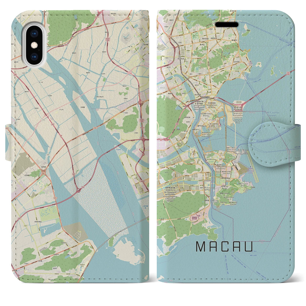 【マカオ】地図柄iPhoneケース（手帳両面タイプ・ナチュラル）iPhone XS Max 用