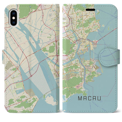 【マカオ（中華人民共和国）】地図柄iPhoneケース（手帳タイプ）ナチュラル・iPhone XS Max 用