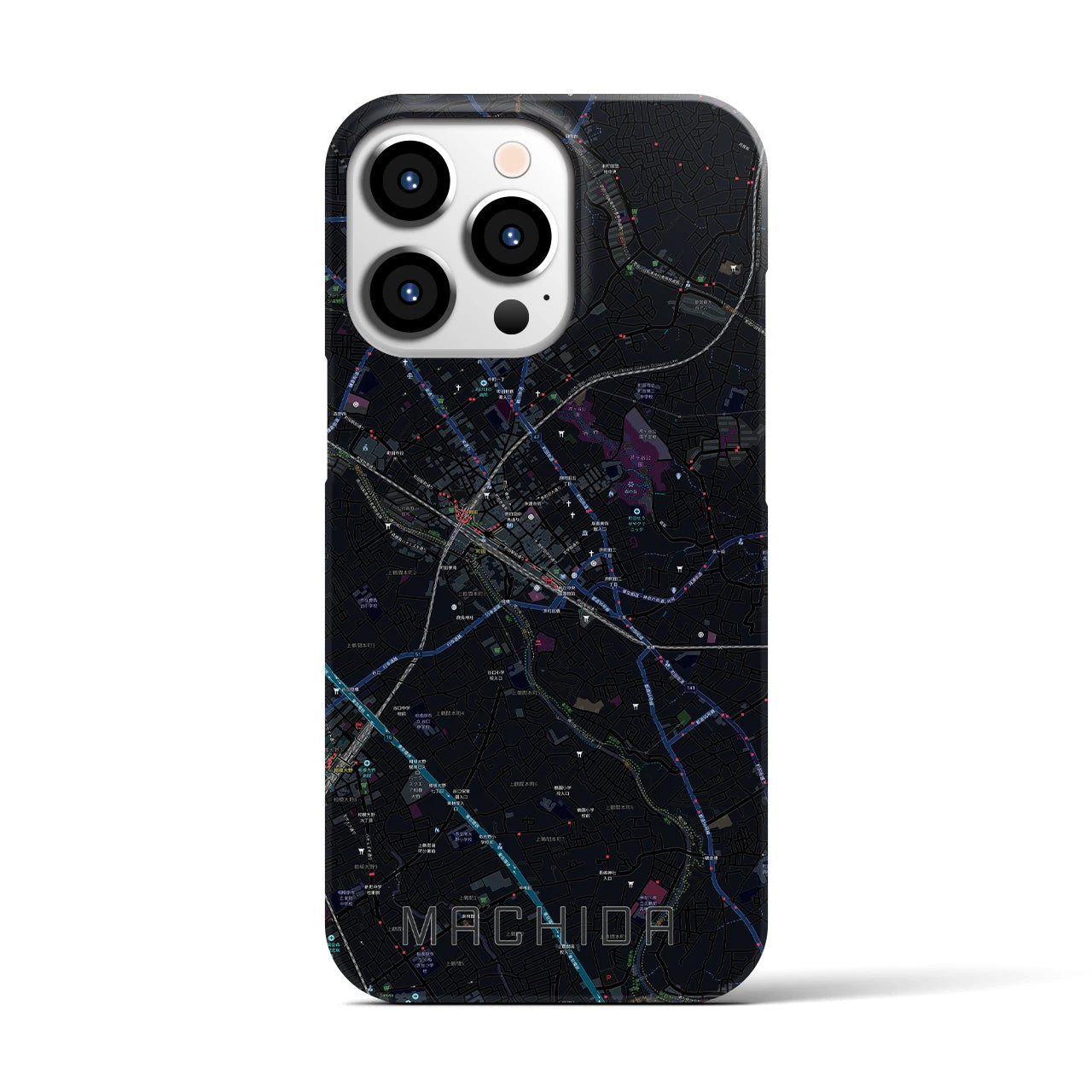 【町田】地図柄iPhoneケース（バックカバータイプ・ブラック）iPhone 13 Pro 用
