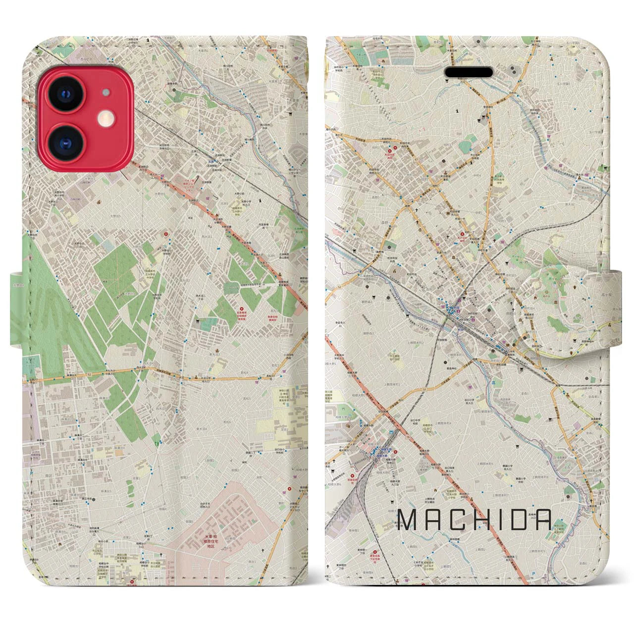 【町田】地図柄iPhoneケース（手帳両面タイプ・ナチュラル）iPhone 11 用