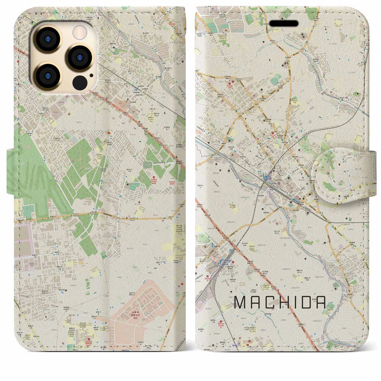 【町田】地図柄iPhoneケース（手帳両面タイプ・ナチュラル）iPhone 12 Pro Max 用