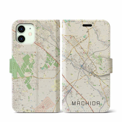 【町田（東京都）】地図柄iPhoneケース（手帳タイプ）ナチュラル・iPhone 12 mini 用
