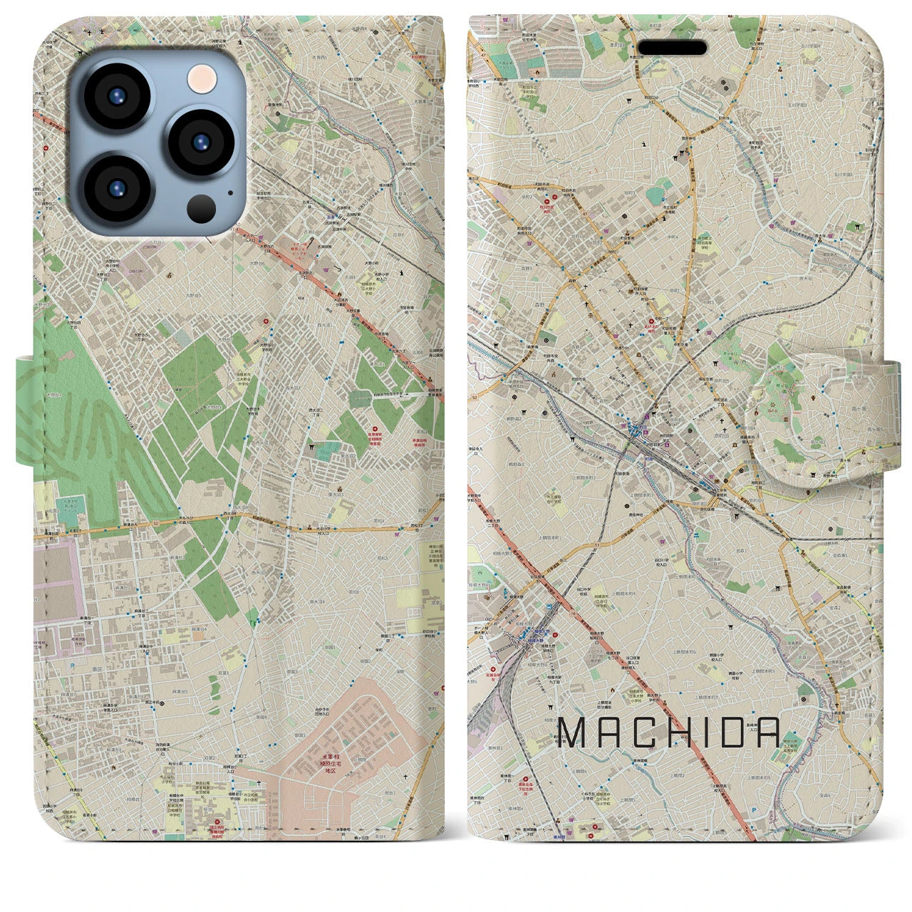 【町田】地図柄iPhoneケース（手帳両面タイプ・ナチュラル）iPhone 13 Pro Max 用