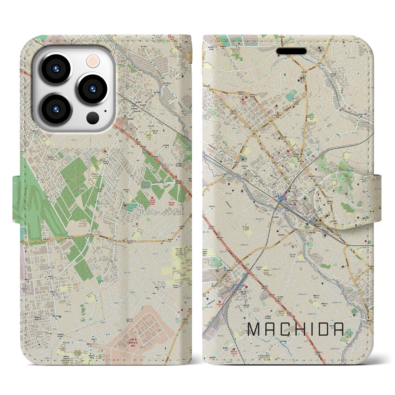 【町田】地図柄iPhoneケース（手帳両面タイプ・ナチュラル）iPhone 13 Pro 用