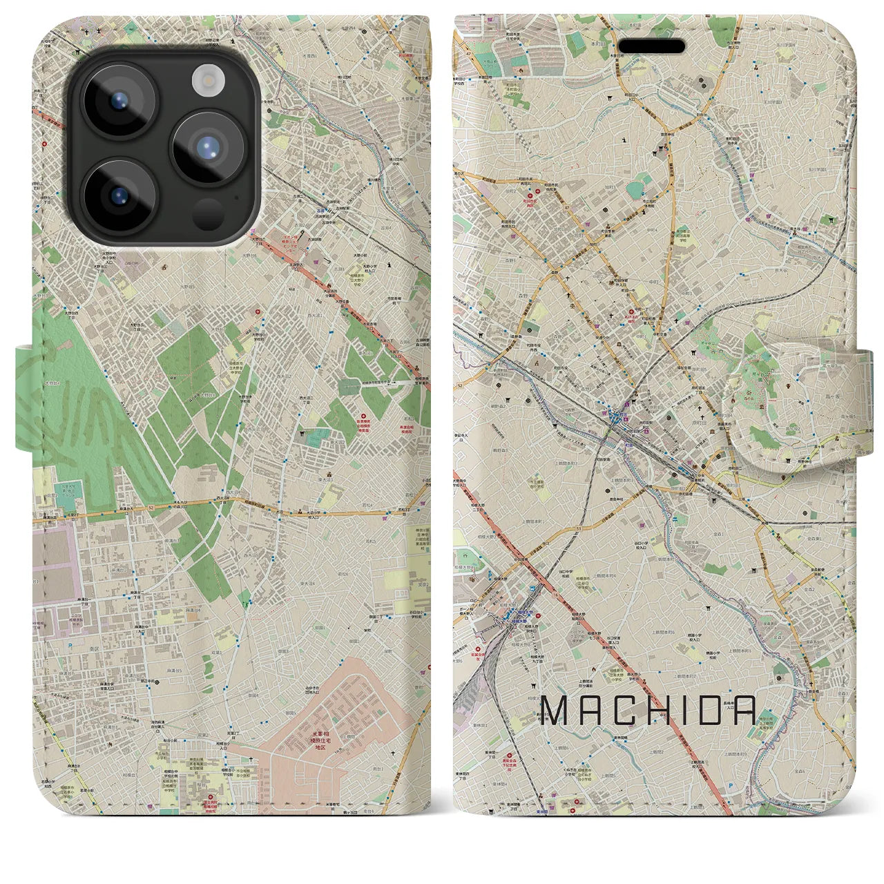 【町田】地図柄iPhoneケース（手帳両面タイプ・ナチュラル）iPhone 15 Pro Max 用