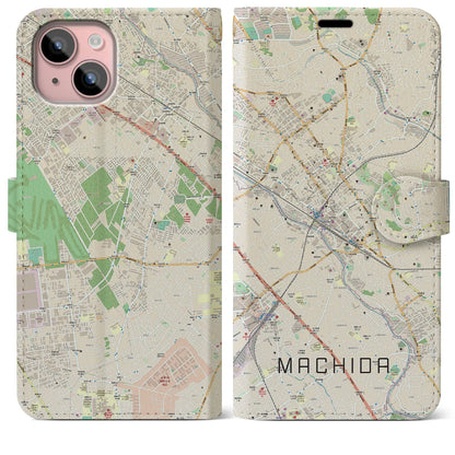 【町田（東京都）】地図柄iPhoneケース（手帳タイプ）ナチュラル・iPhone 15 Plus 用