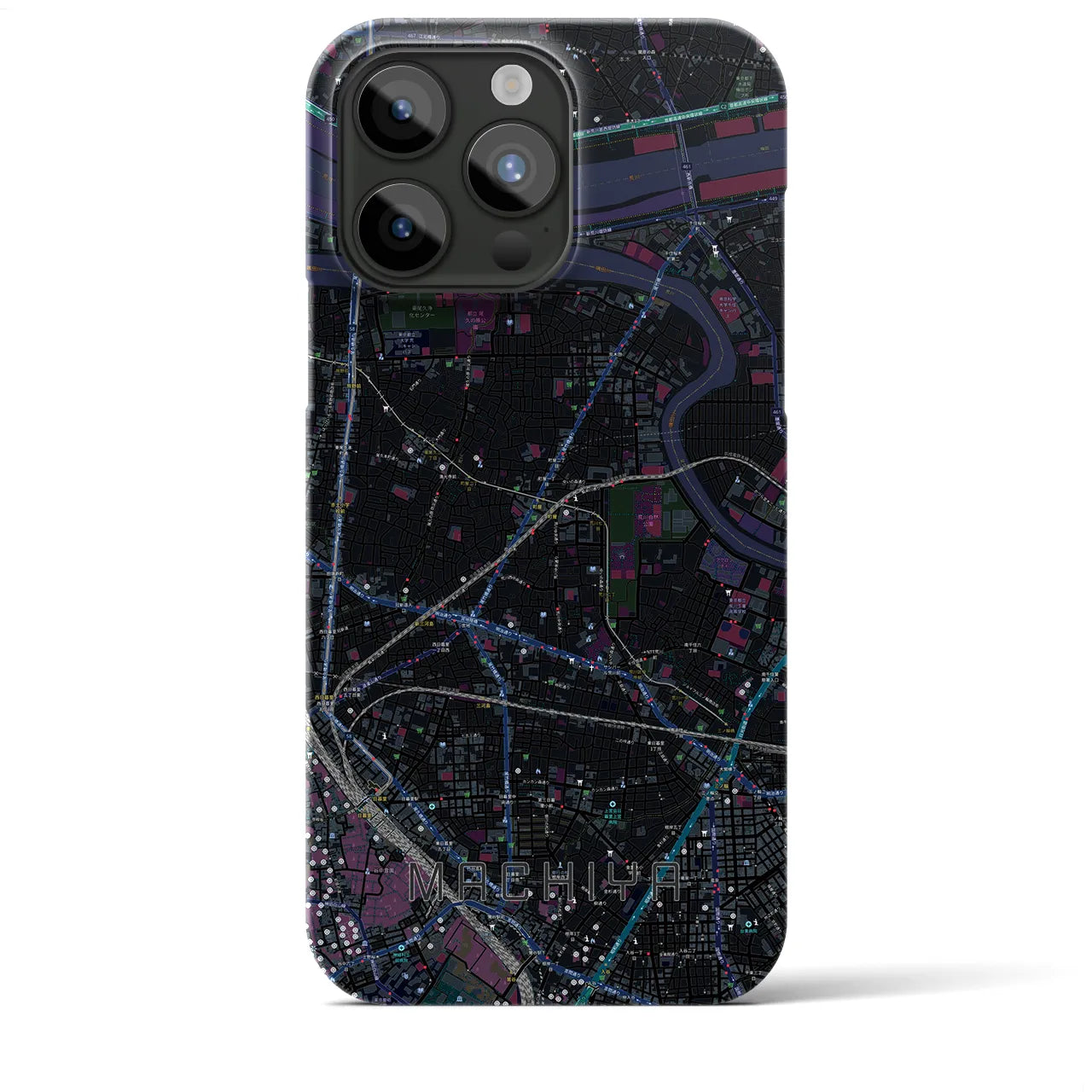 【町屋】地図柄iPhoneケース（バックカバータイプ・ブラック）iPhone 15 Pro Max 用