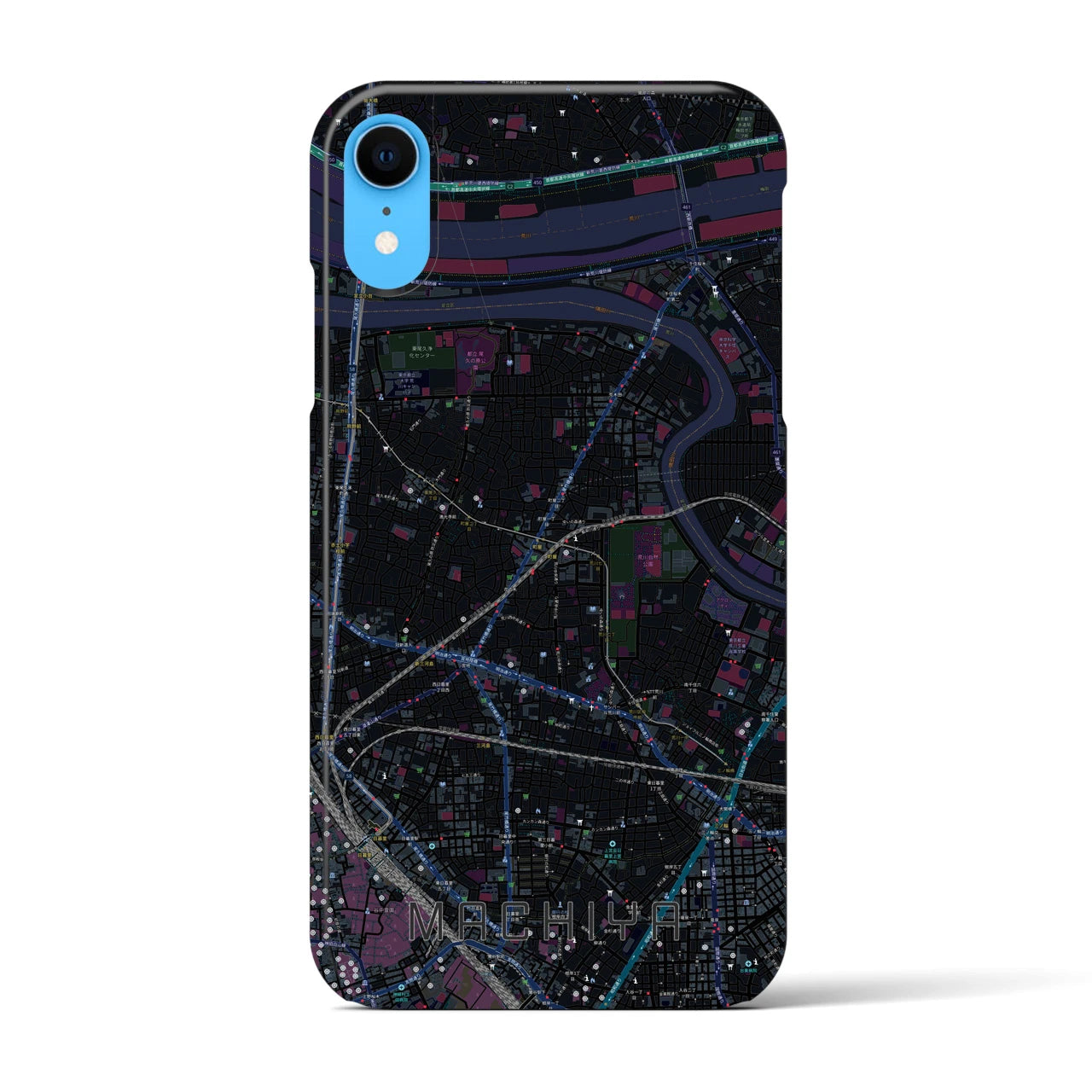 【町屋】地図柄iPhoneケース（バックカバータイプ・ブラック）iPhone XR 用