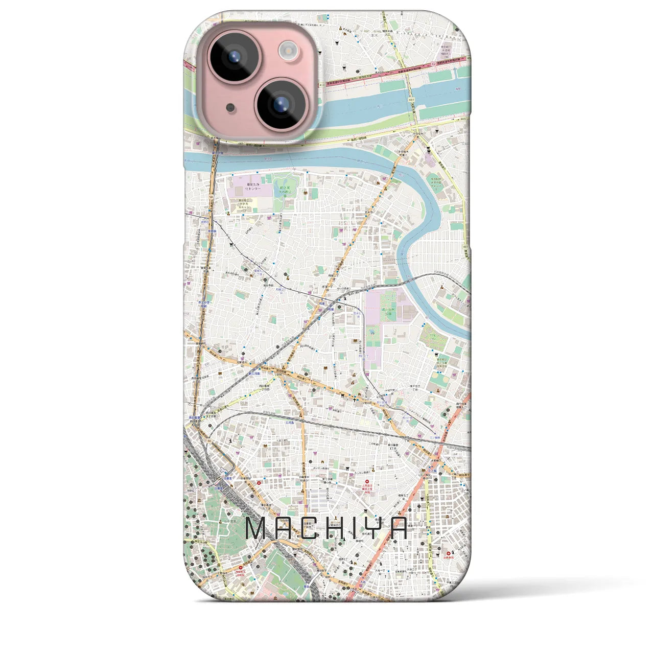 【町屋】地図柄iPhoneケース（バックカバータイプ・ナチュラル）iPhone 15 Plus 用
