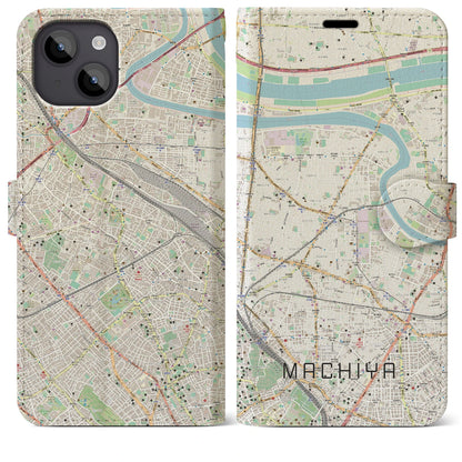 【町屋（東京都）】地図柄iPhoneケース（手帳タイプ）ナチュラル・iPhone 14 Plus 用