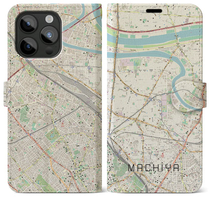 【町屋（東京都）】地図柄iPhoneケース（手帳タイプ）ナチュラル・iPhone 15 Pro Max 用