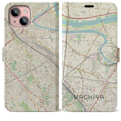 【町屋（東京都）】地図柄iPhoneケース（手帳タイプ）ナチュラル・iPhone 15 Plus 用