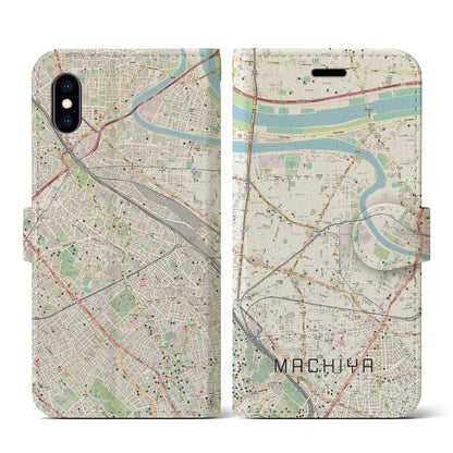 【町屋（東京都）】地図柄iPhoneケース（手帳タイプ）ナチュラル・iPhone XS / X 用