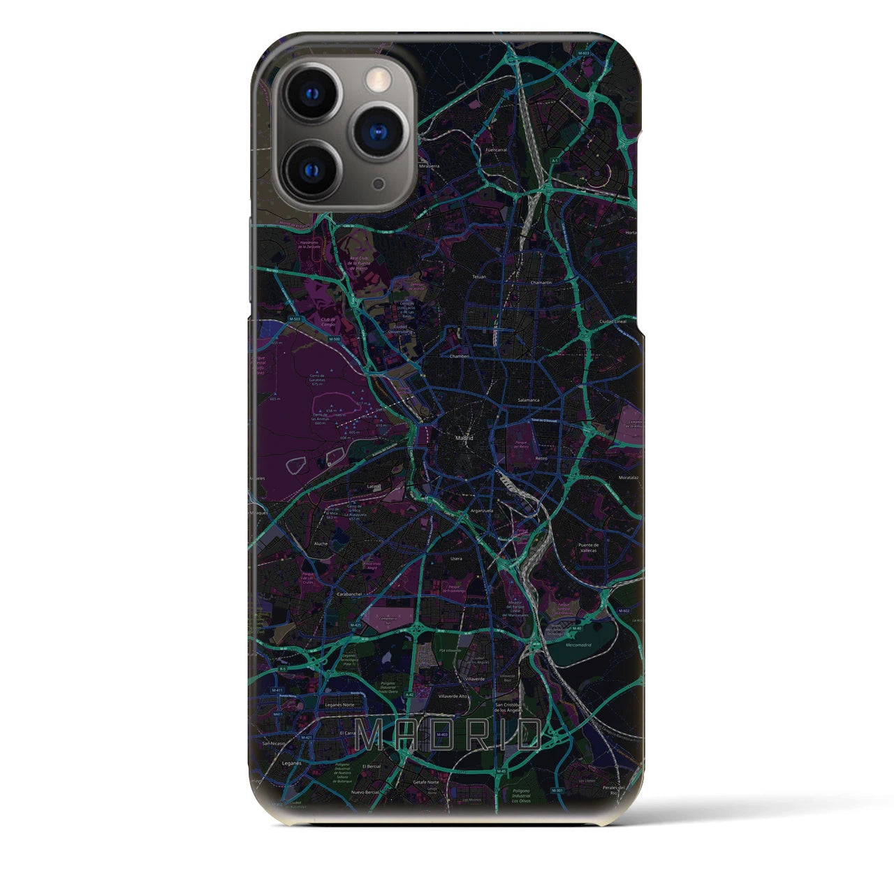 【マドリード】地図柄iPhoneケース（バックカバータイプ・ブラック）iPhone 11 Pro Max 用