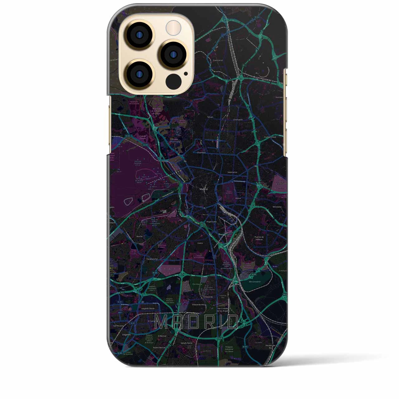 【マドリード】地図柄iPhoneケース（バックカバータイプ・ブラック）iPhone 12 Pro Max 用