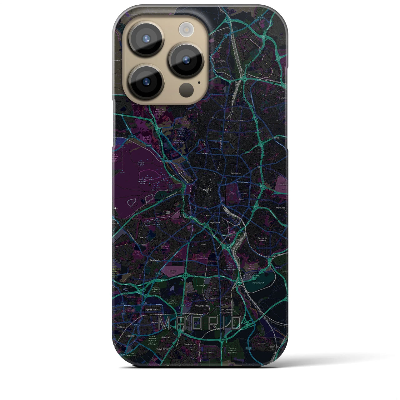 【マドリード】地図柄iPhoneケース（バックカバータイプ・ブラック）iPhone 14 Pro Max 用