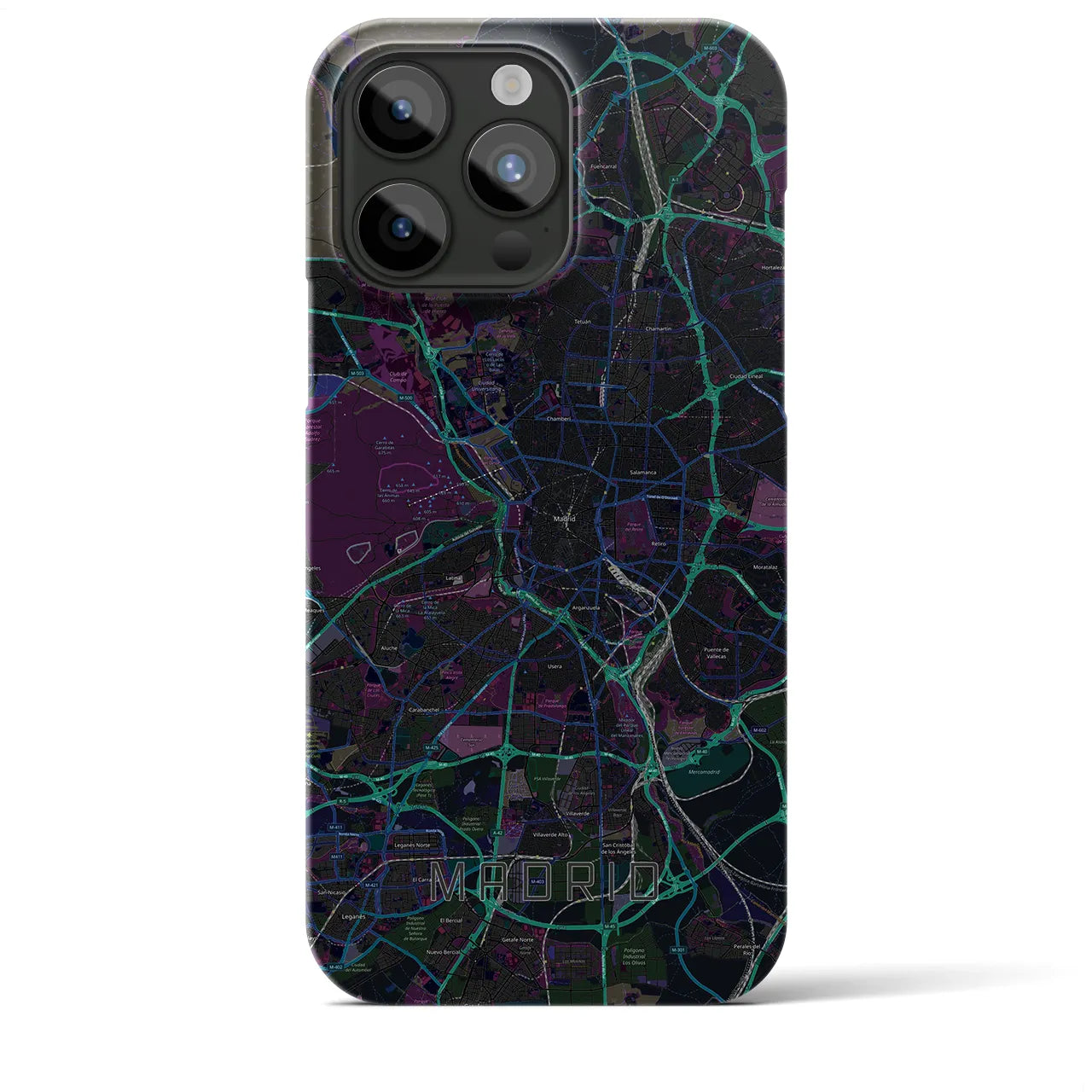 【マドリード】地図柄iPhoneケース（バックカバータイプ・ブラック）iPhone 15 Pro Max 用