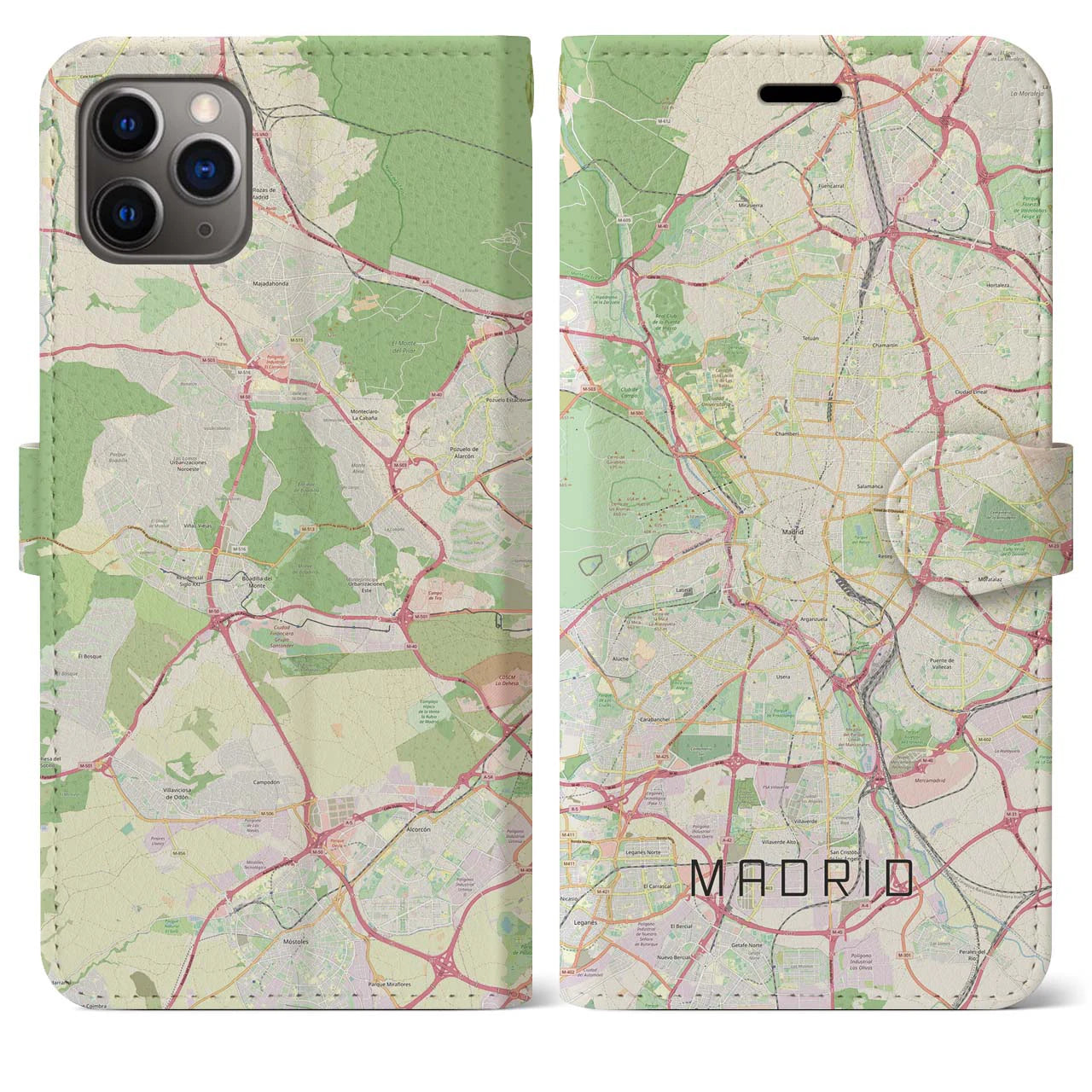 【マドリード】地図柄iPhoneケース（手帳両面タイプ・ナチュラル）iPhone 11 Pro Max 用