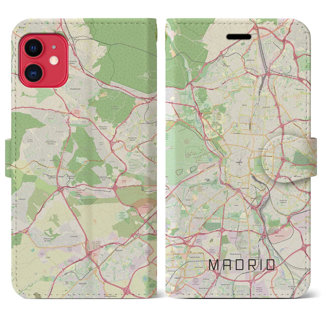【マドリード】地図柄iPhoneケース（手帳両面タイプ・ナチュラル）iPhone 11 用