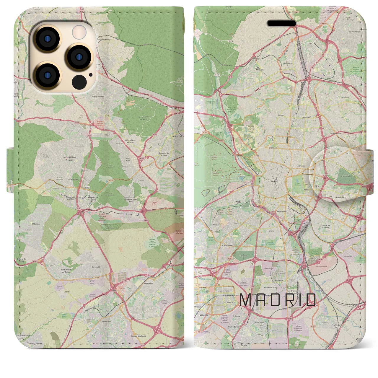 【マドリード】地図柄iPhoneケース（手帳両面タイプ・ナチュラル）iPhone 12 Pro Max 用