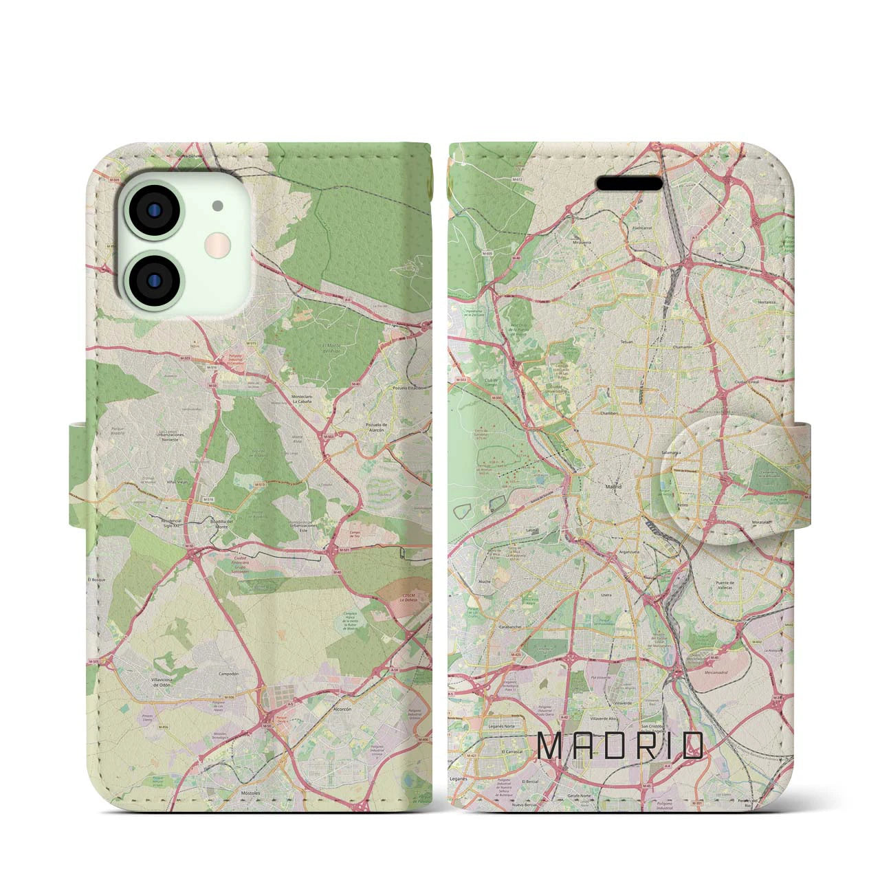 【マドリード】地図柄iPhoneケース（手帳両面タイプ・ナチュラル）iPhone 12 mini 用