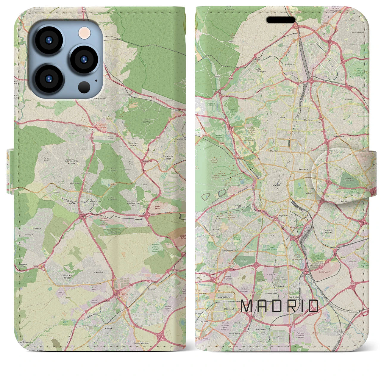 【マドリード】地図柄iPhoneケース（手帳両面タイプ・ナチュラル）iPhone 13 Pro Max 用