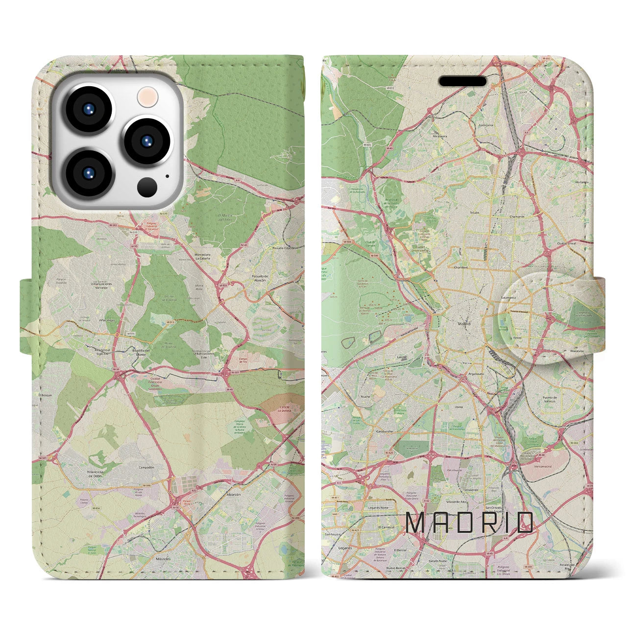 【マドリード】地図柄iPhoneケース（手帳両面タイプ・ナチュラル）iPhone 13 Pro 用
