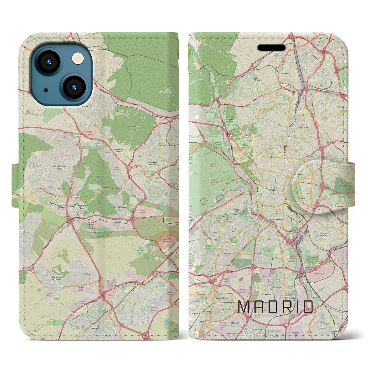 【マドリード】地図柄iPhoneケース（手帳両面タイプ・ナチュラル）iPhone 13 用