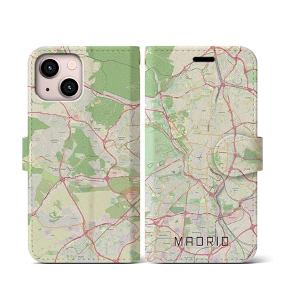 【マドリード（スペイン）】地図柄iPhoneケース（手帳タイプ）ナチュラル・iPhone 13 mini 用