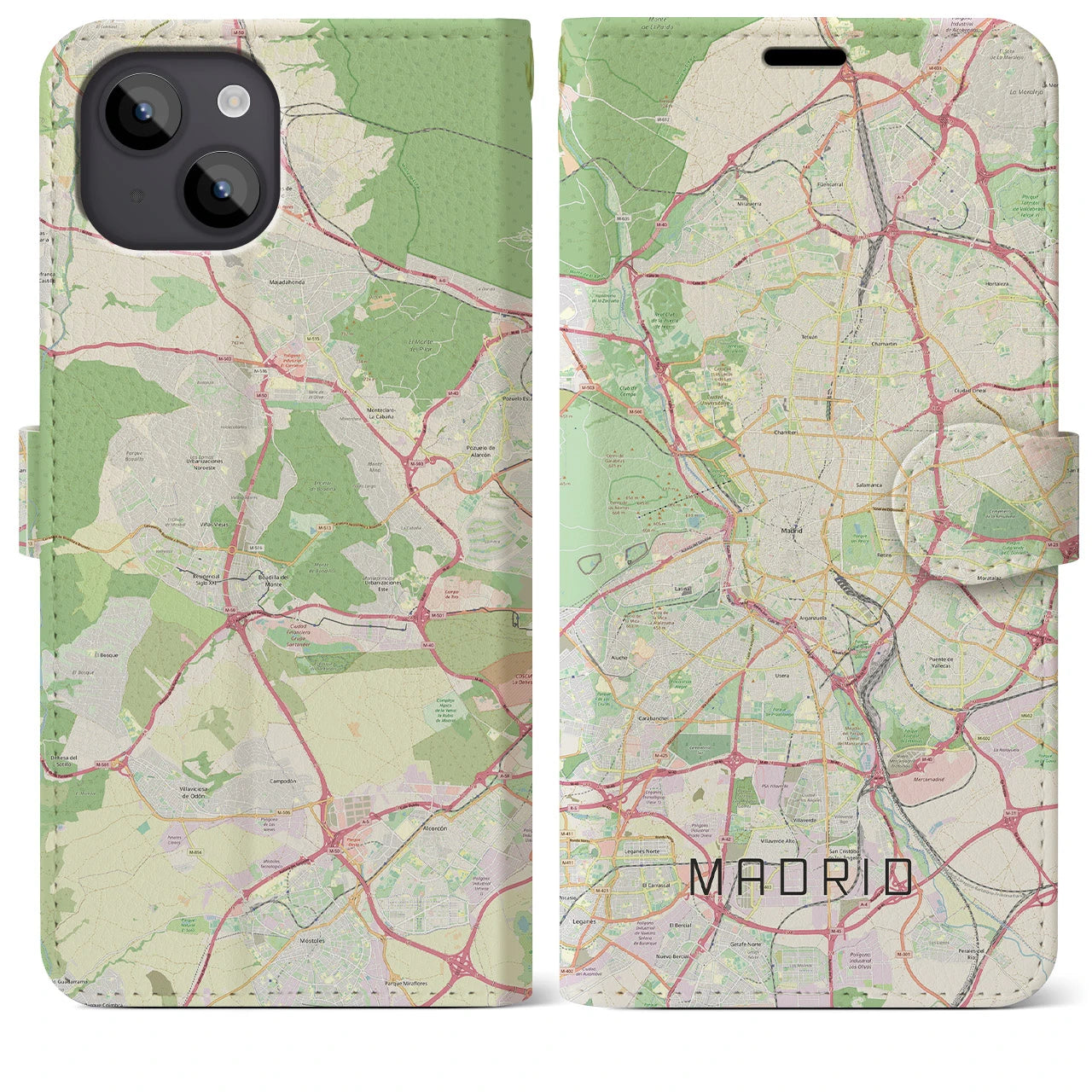 【マドリード】地図柄iPhoneケース（手帳両面タイプ・ナチュラル）iPhone 14 Plus 用