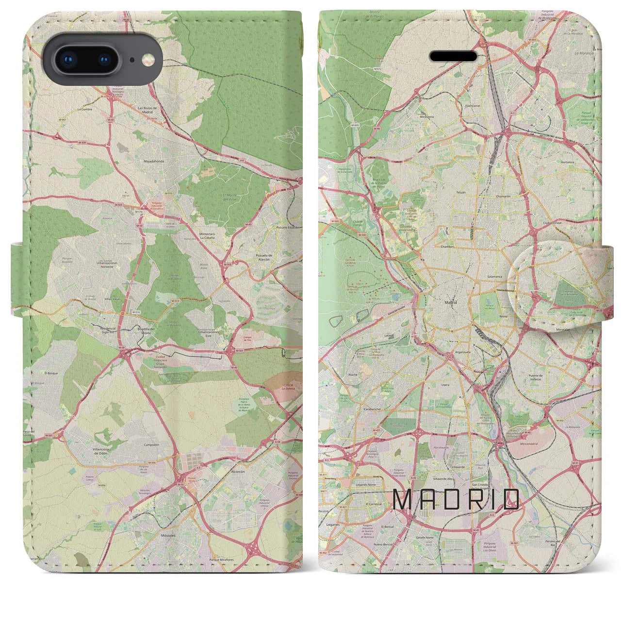【マドリード】地図柄iPhoneケース（手帳両面タイプ・ナチュラル）iPhone 8Plus /7Plus / 6sPlus / 6Plus 用
