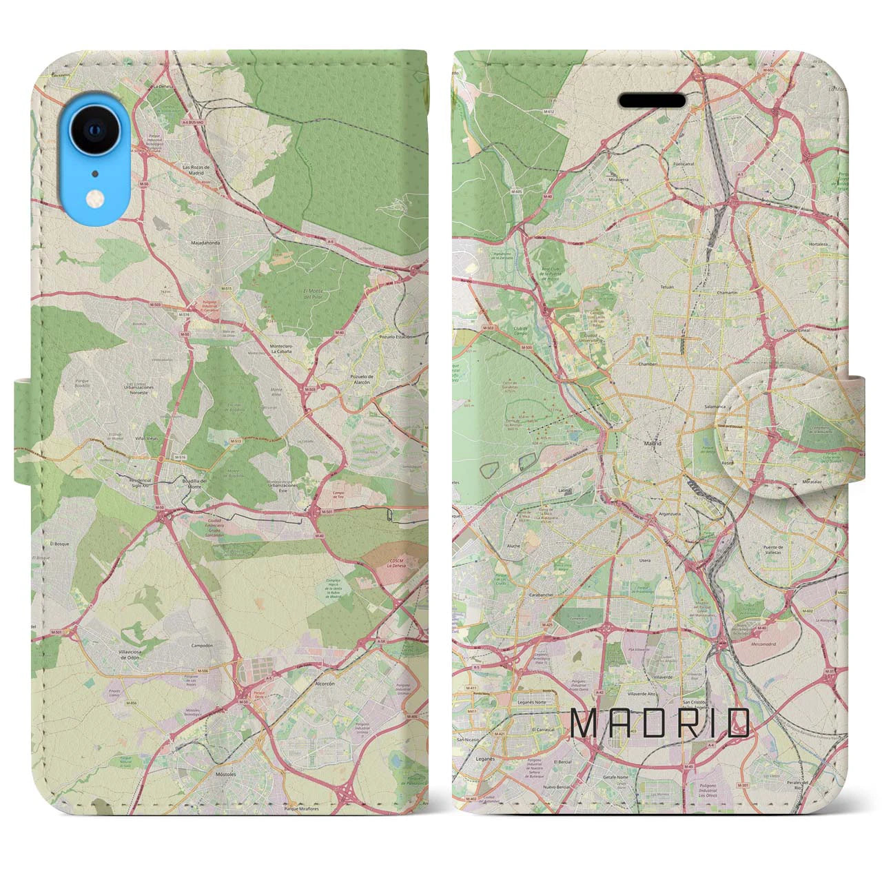【マドリード】地図柄iPhoneケース（手帳両面タイプ・ナチュラル）iPhone XR 用
