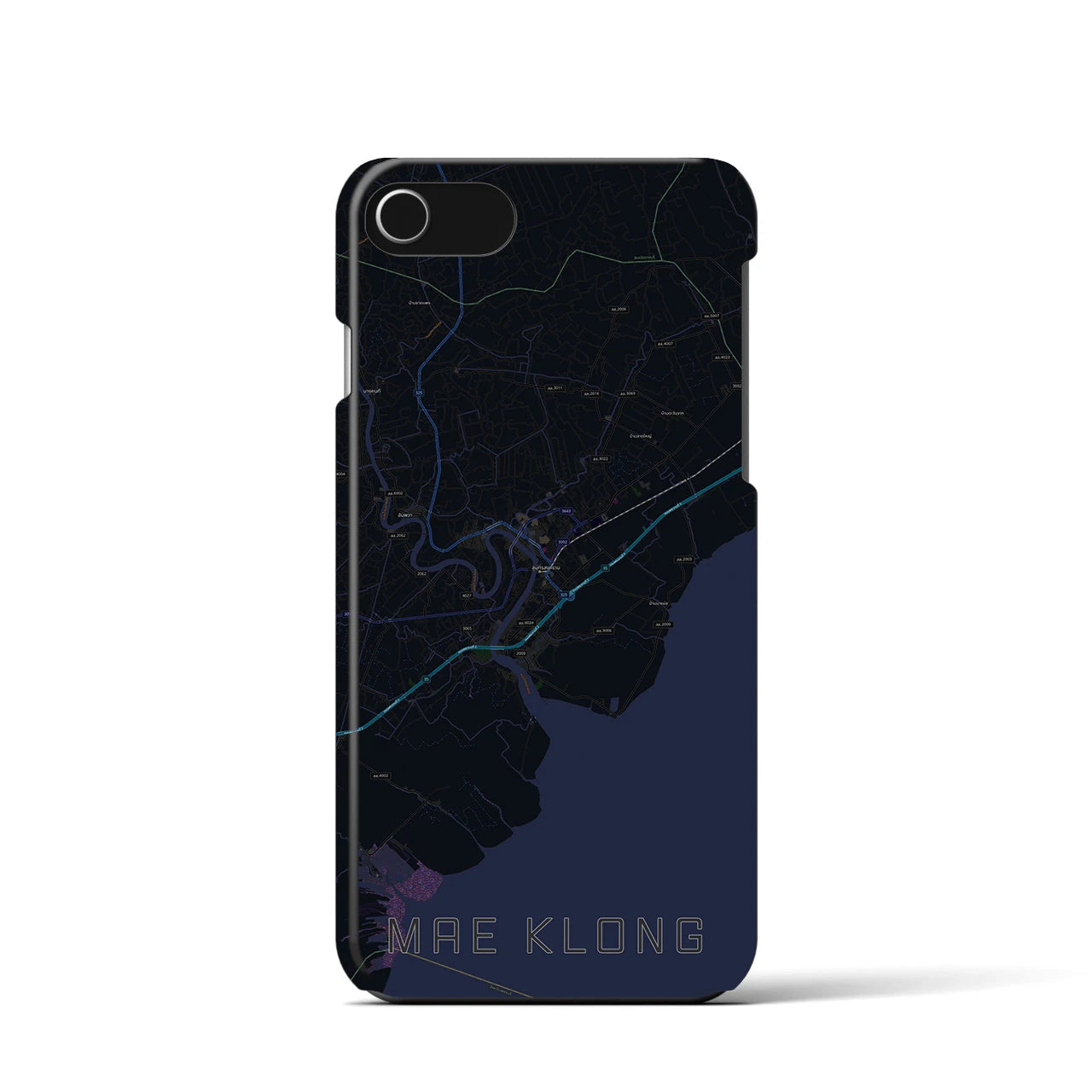 【メークロン】地図柄iPhoneケース（バックカバータイプ・ブラック）iPhone SE（第3 / 第2世代） / 8 / 7 / 6s / 6 用