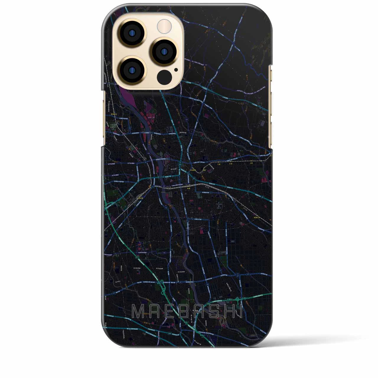 【前橋】地図柄iPhoneケース（バックカバータイプ・ブラック）iPhone 12 Pro Max 用