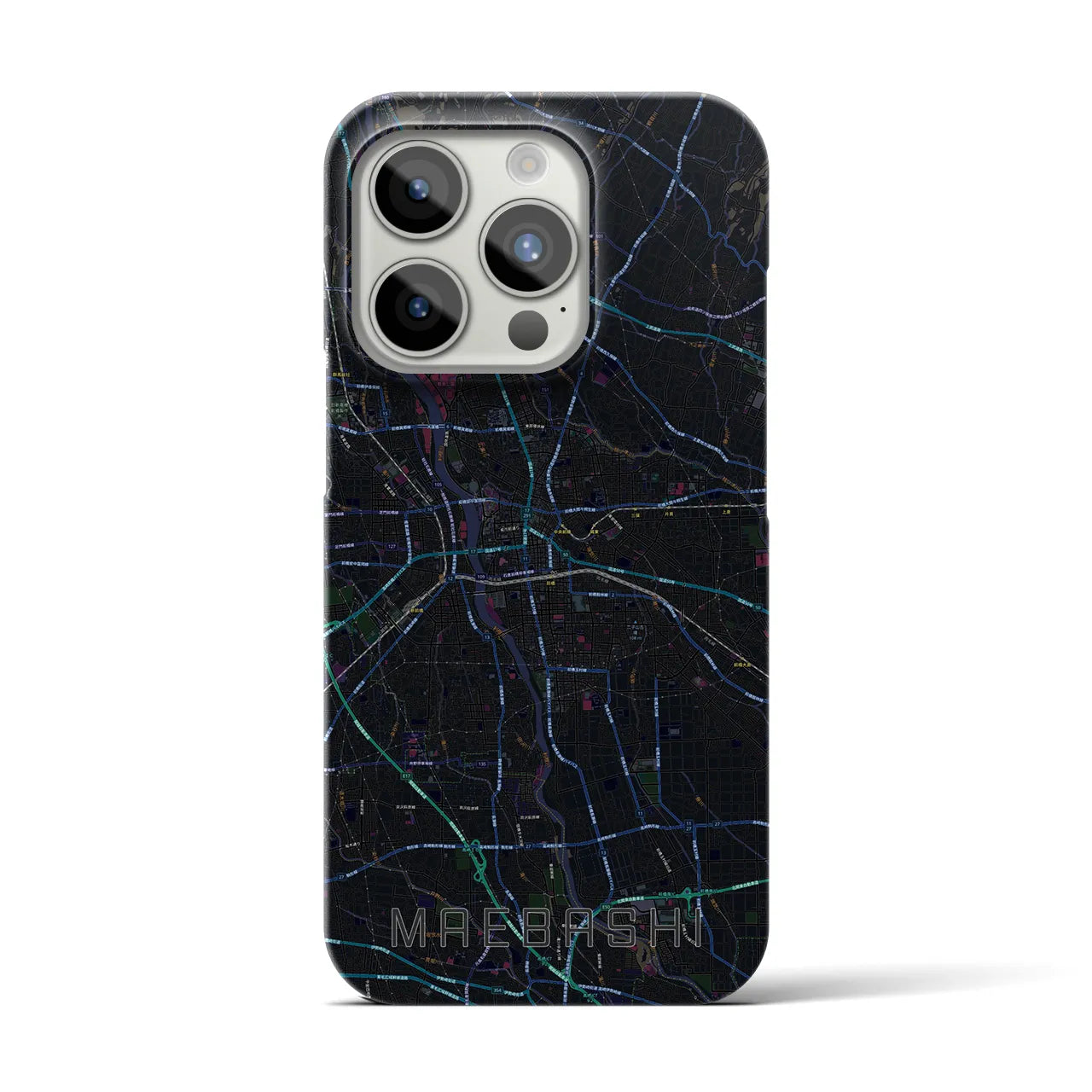 【前橋】地図柄iPhoneケース（バックカバータイプ・ブラック）iPhone 15 Pro 用