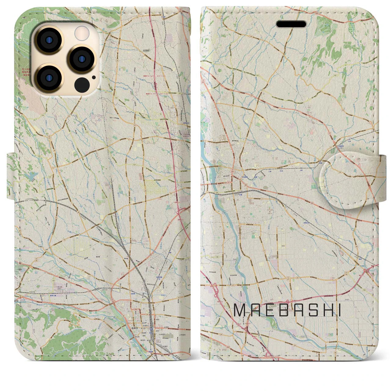 【前橋】地図柄iPhoneケース（手帳両面タイプ・ナチュラル）iPhone 12 Pro Max 用
