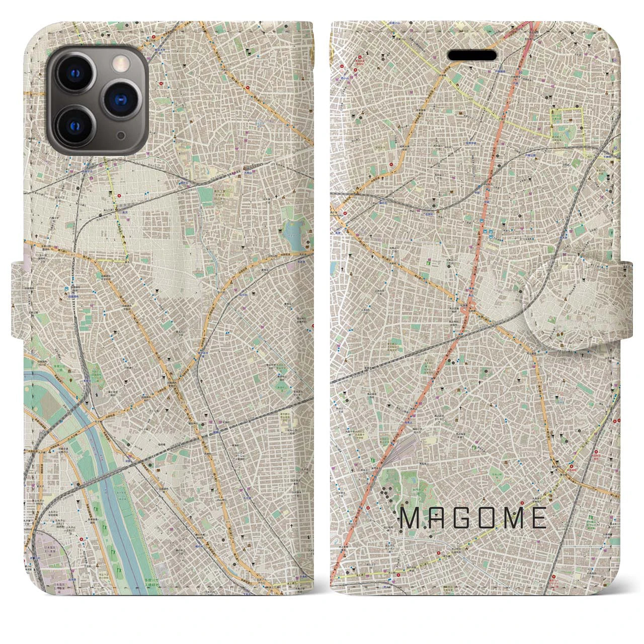 【馬込】地図柄iPhoneケース（手帳両面タイプ・ナチュラル）iPhone 11 Pro Max 用