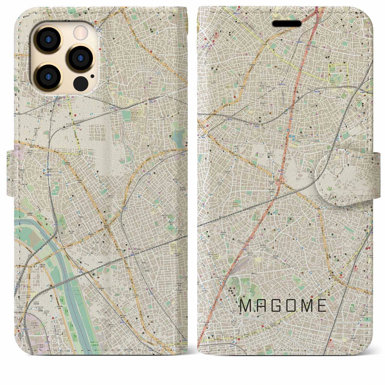 【馬込】地図柄iPhoneケース（手帳両面タイプ・ナチュラル）iPhone 12 Pro Max 用