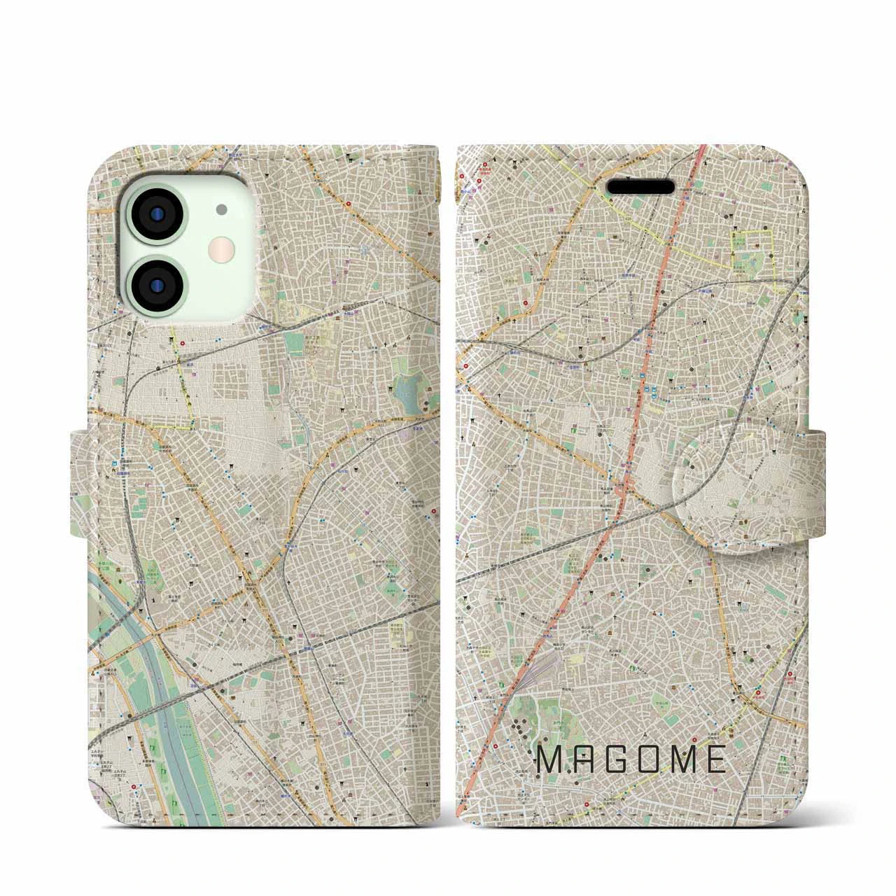 【馬込】地図柄iPhoneケース（手帳両面タイプ・ナチュラル）iPhone 12 mini 用