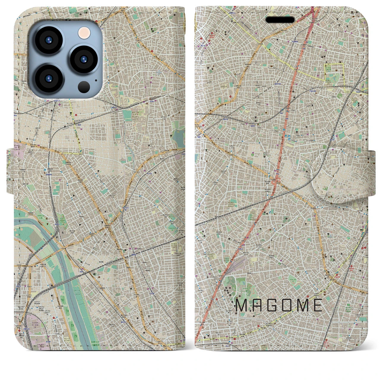 【馬込】地図柄iPhoneケース（手帳両面タイプ・ナチュラル）iPhone 13 Pro Max 用