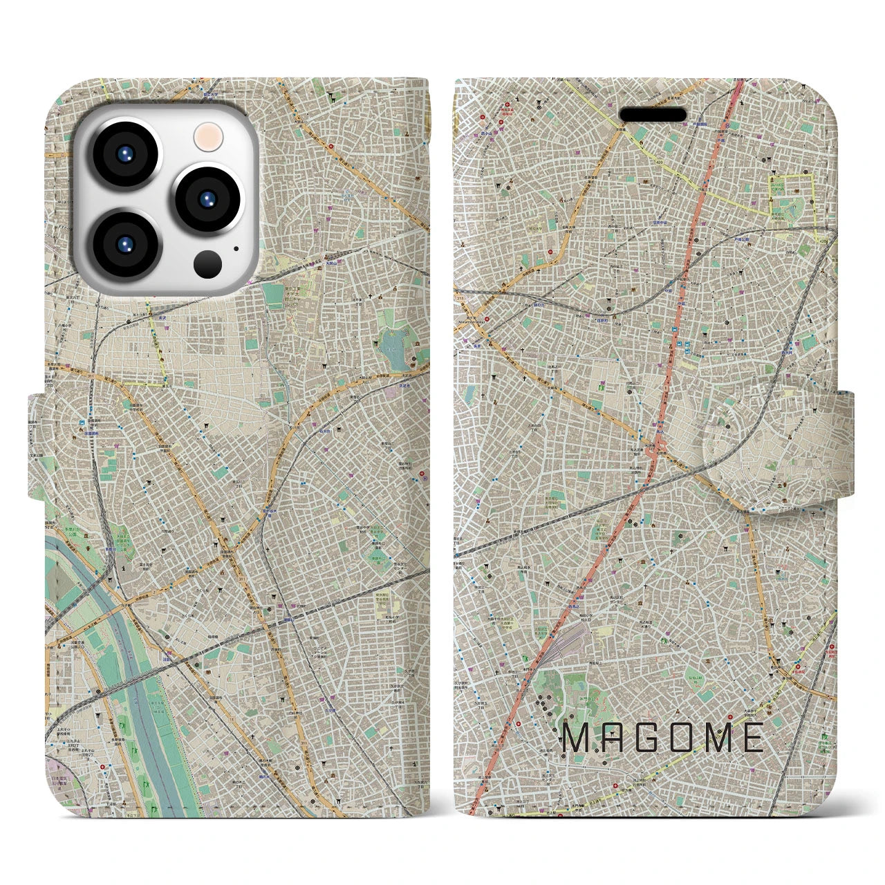 【馬込】地図柄iPhoneケース（手帳両面タイプ・ナチュラル）iPhone 13 Pro 用