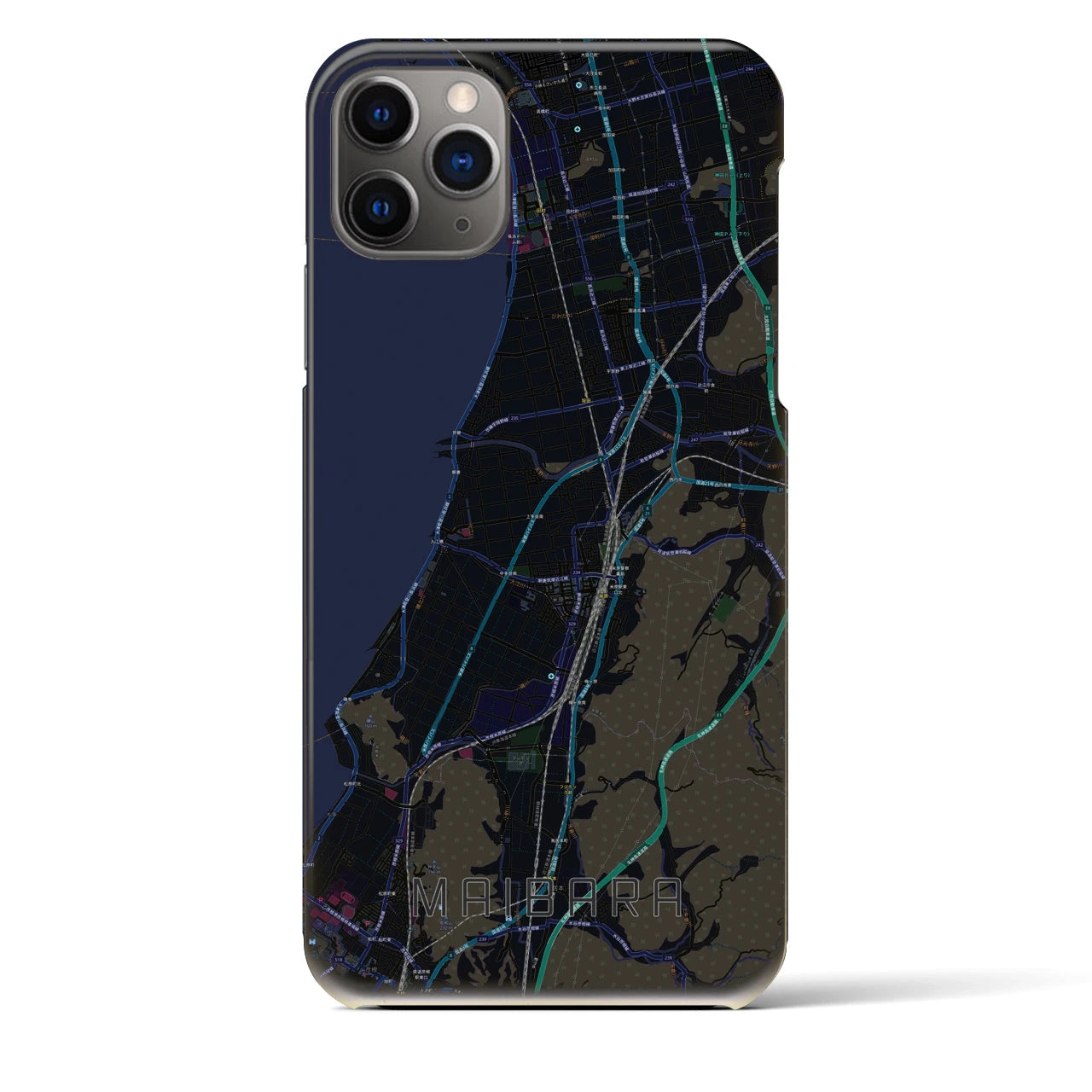 【米原】地図柄iPhoneケース（バックカバータイプ・ブラック）iPhone 11 Pro Max 用
