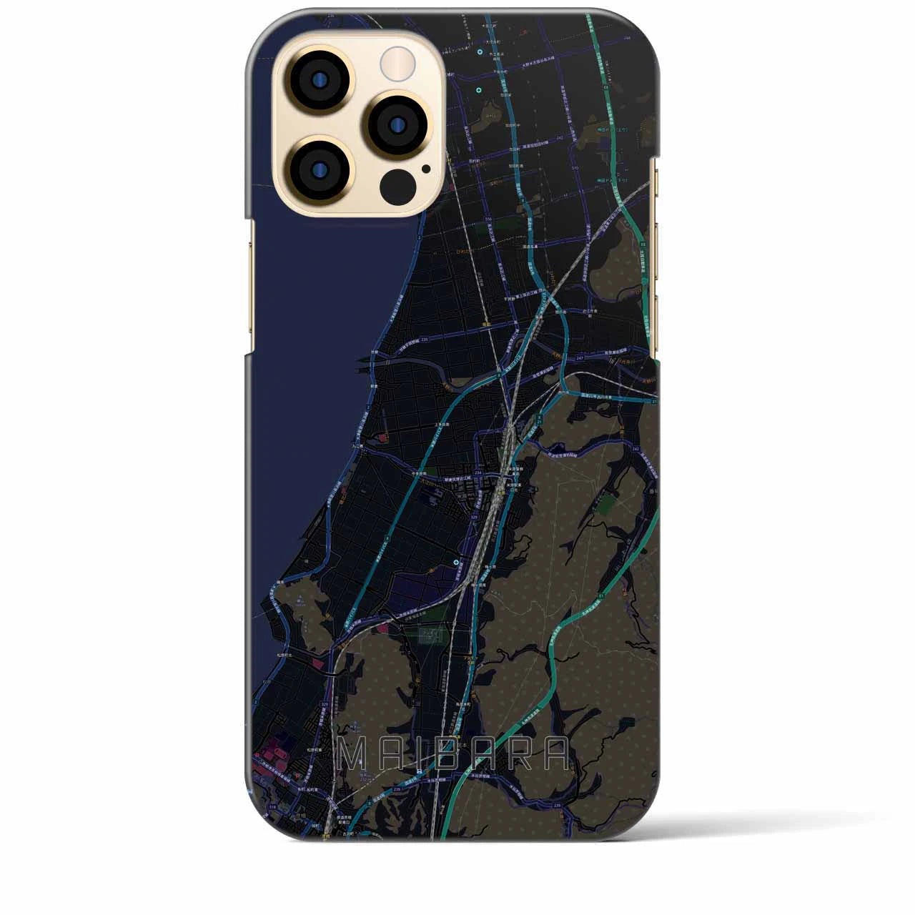 【米原】地図柄iPhoneケース（バックカバータイプ・ブラック）iPhone 12 Pro Max 用
