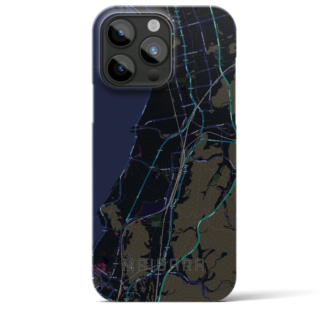 【米原】地図柄iPhoneケース（バックカバータイプ・ブラック）iPhone 15 Pro Max 用